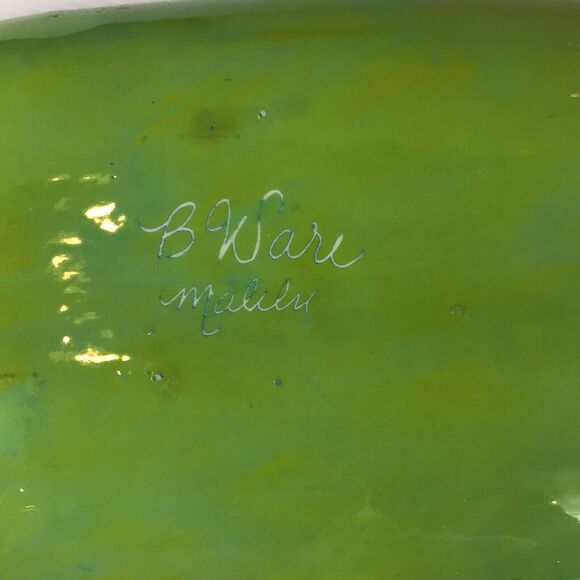 BRENDA HOLZKE STUDIOS B WARE MALIBU GREEN PAISLEY CERAMIC LARGE OVAL PLATTER - Picture 6 of 6
